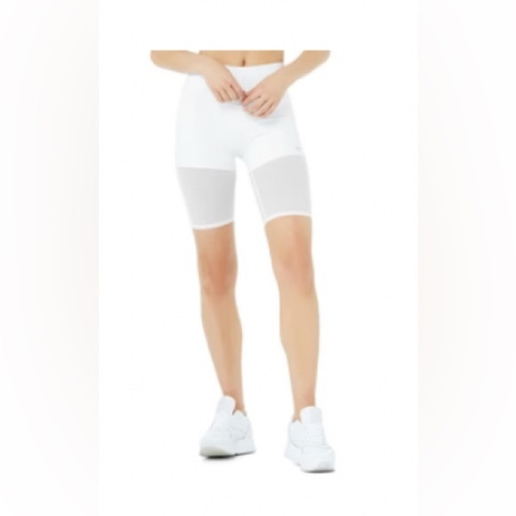 ALO Yoga Women's White Mesh Bike Shorts - Picture 2 of 2